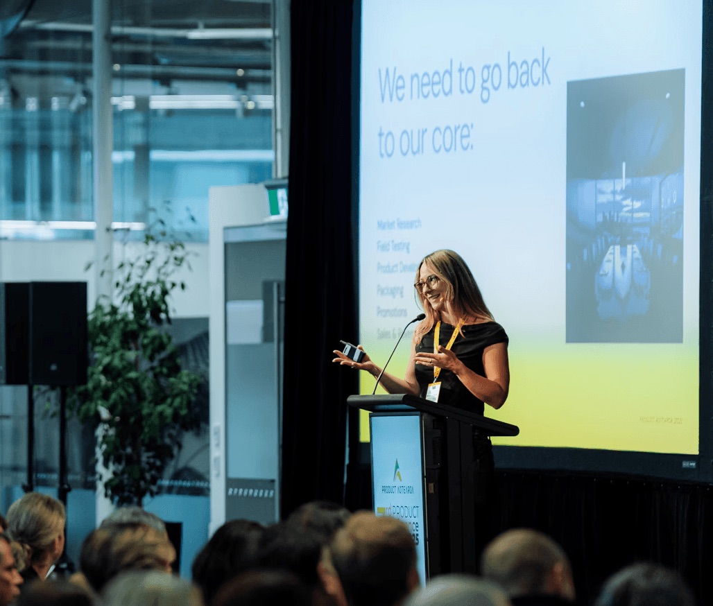 Corinna Stukan speaking at Product Aotearoa